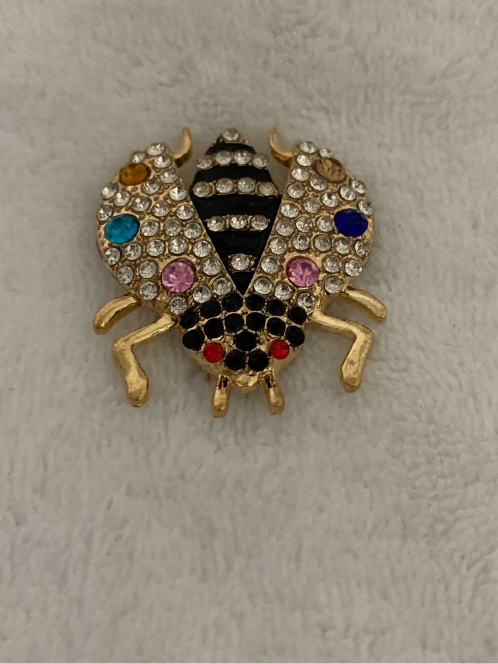 Bee Brooch Gold-Tone Multicolor Crystals